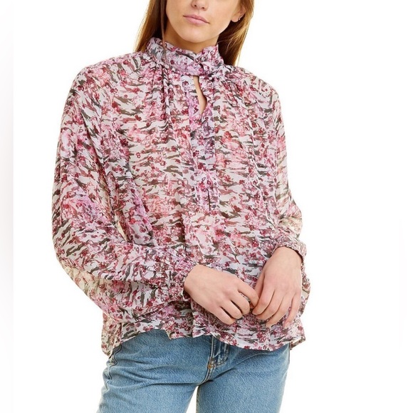 IRO PARIS Pink Vibrancy Tie Neck Long Sleeve Blouse Top Size 40 US L - Picture 2 of 4